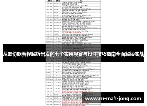从欧协联赛程解析出发的七个实用观赛与投注技巧指南全面解读实战